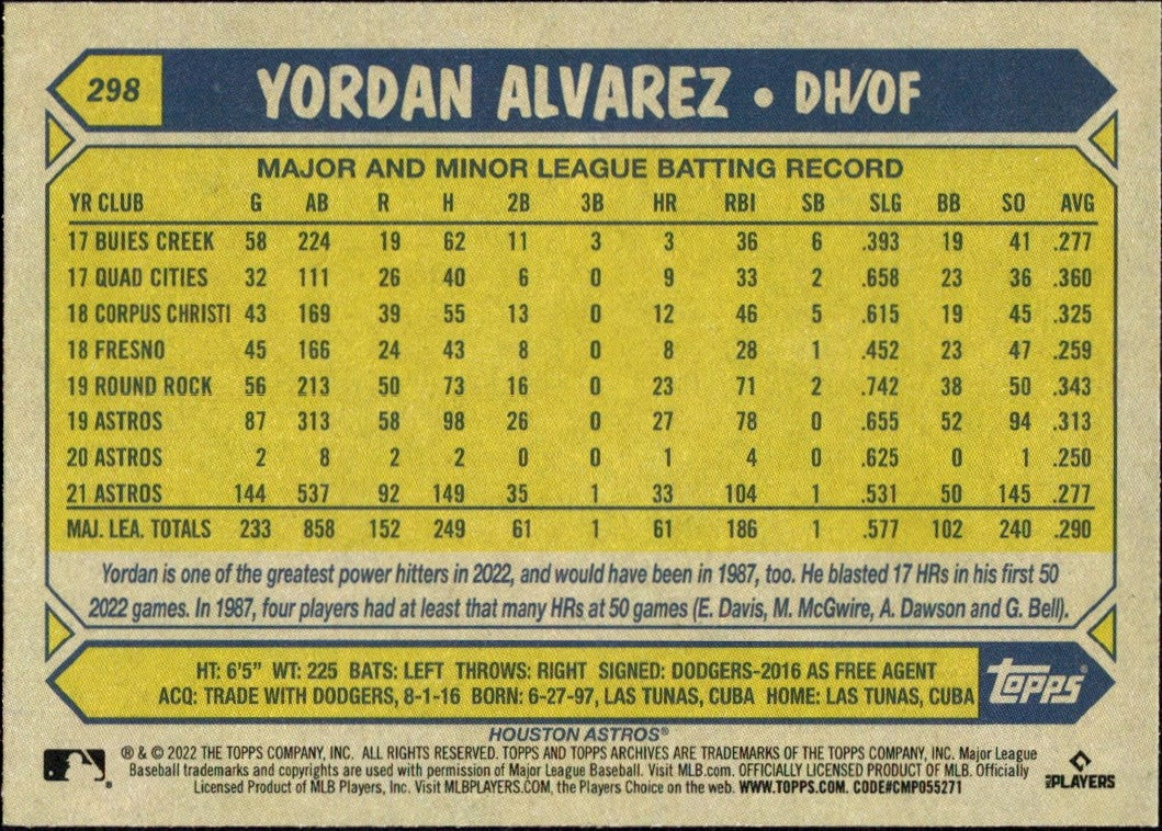 2022 Topps Archives #298 Yordan Alvarez Houston Astros