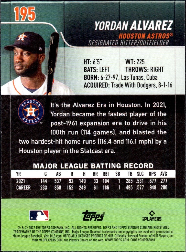 2022 Stadium Club #195 Yordan Alvarez Houston Astros