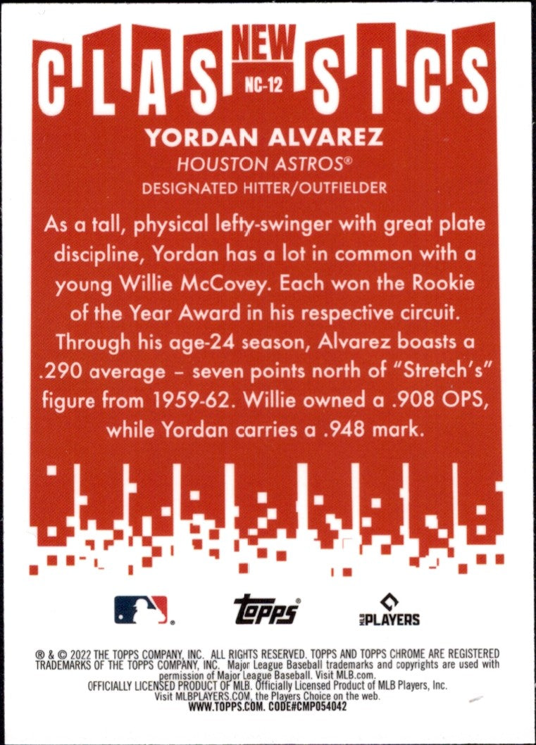 2022 Topps Chrome New Classics #NC-12 Yordan Alvarez Houston Astros