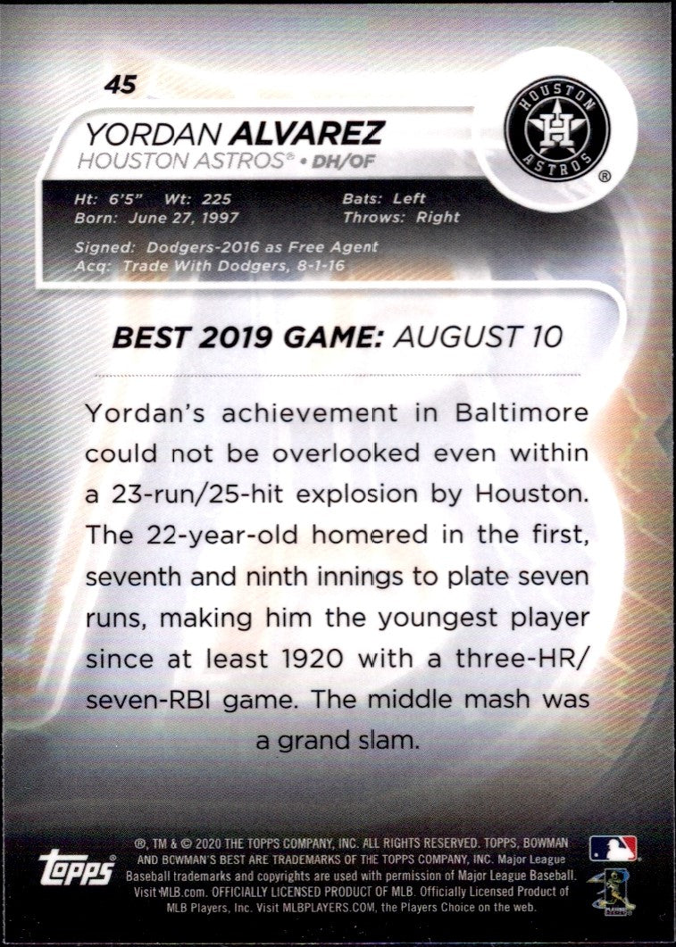 2020 Bowman's Best #45 Yordan Alvarez RC Houston Astros