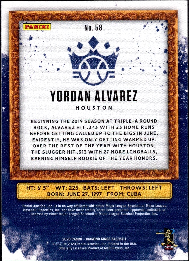 2020 Panini Diamond Kings #58 Yordan Alvarez RC Houston Astros
