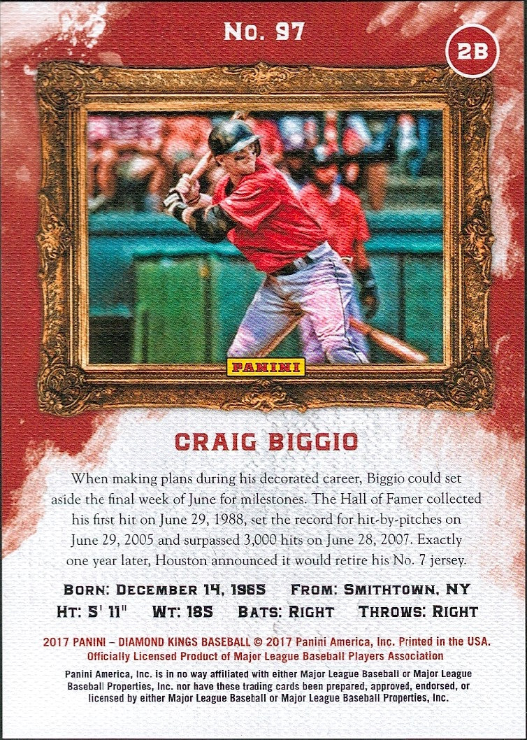 2017 Panini Diamond Kings Framed Red #97 Craig Biggio #/99 Houston Astros