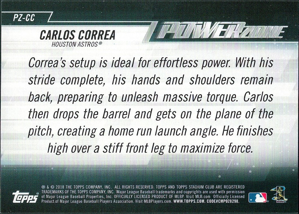 2018 Stadium Club Power Zone Black #PZ-CC Carlos Correa #/99 Houston Astros