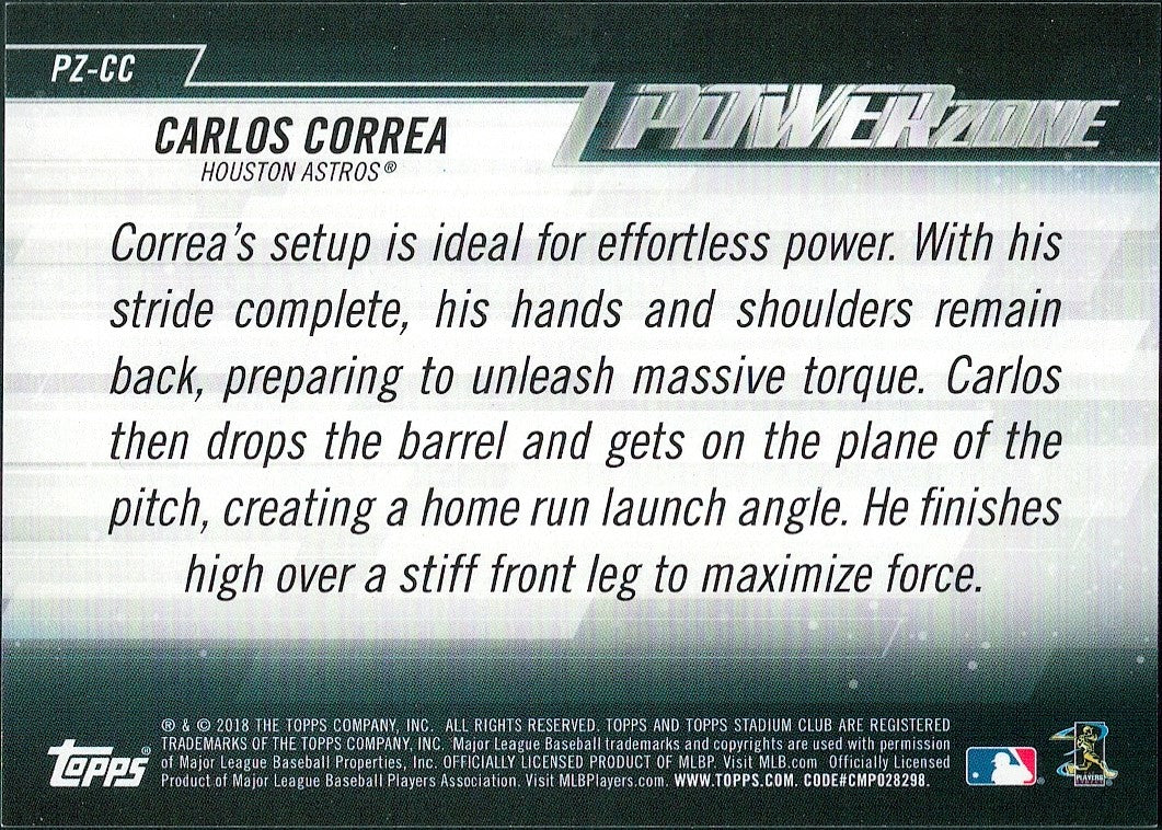 2018 Stadium Club Power Zone Black #PZ-CC Carlos Correa #/99 Houston Astros