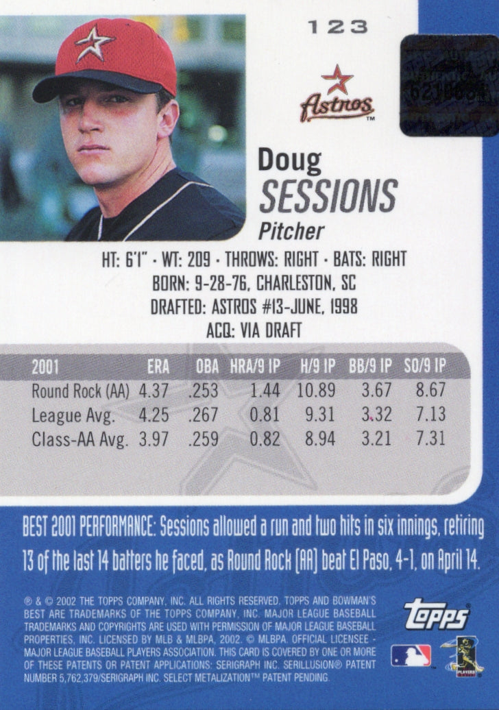 2002 Bowman's Best Blue #123 Doug Sessions RC Auto Houston Astros