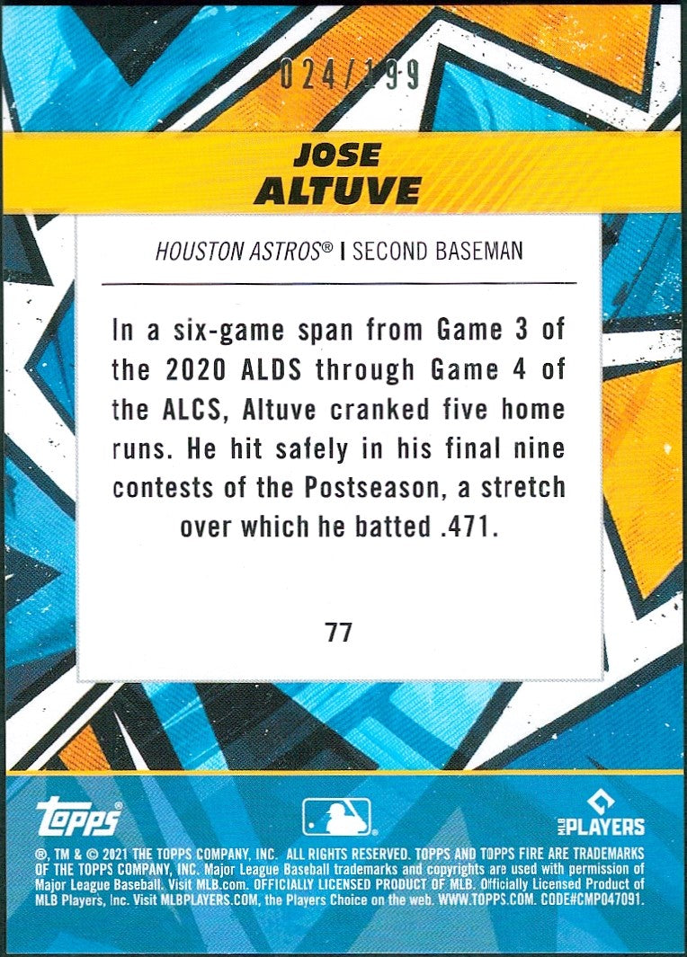 2021 Topps Fire Green #77 Jose Altuve #/199 Houston Astros