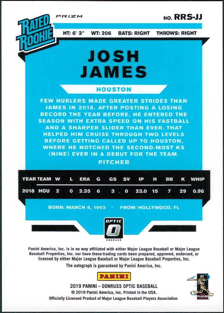 2019 Donruss Optic Rated Rookies Signatures Pink Velocity #RRS-JJ Josh James