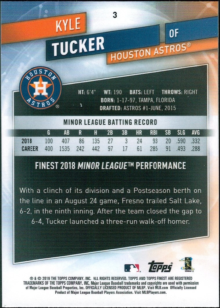 2019 Finest #3 Kyle Tucker RC Houston Astros