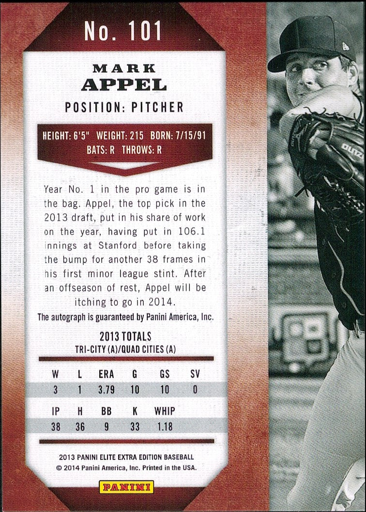 2013 Panini Elite Extra Edition Signature Red Ink #101 Mark Appel Auto #/25