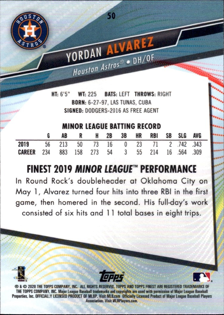 2020 Finest #50 Yordan Alvarez RC