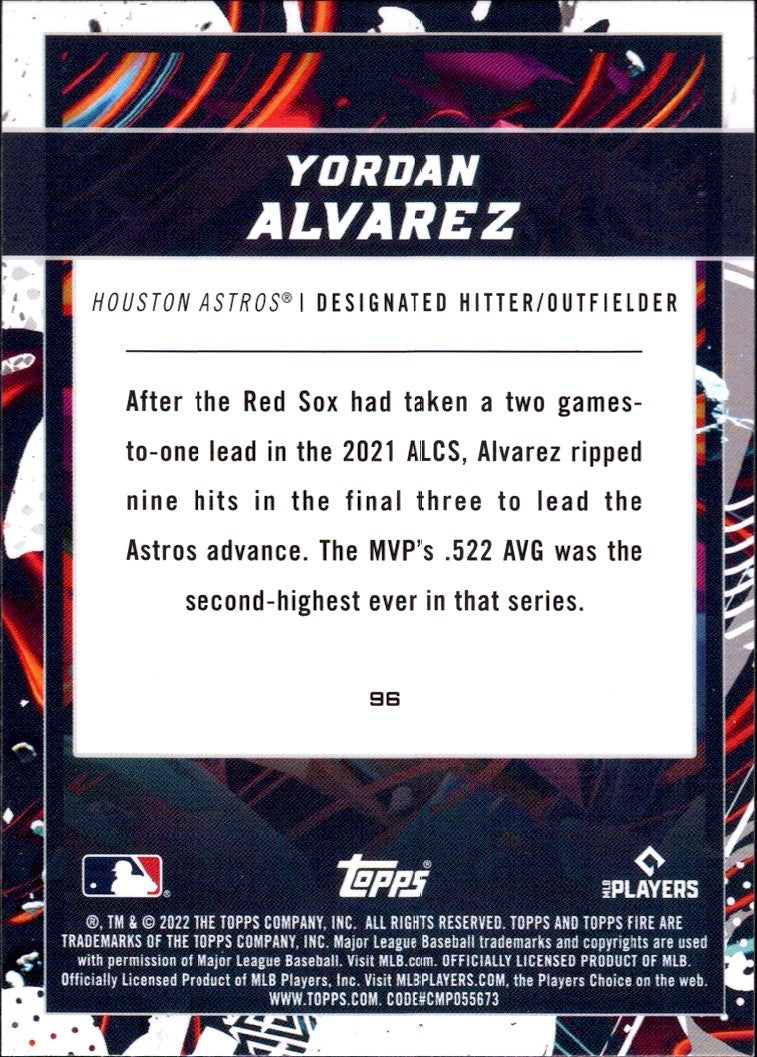 2022 Topps Fire Flame #96 Yordan Alvarez Houston Astros