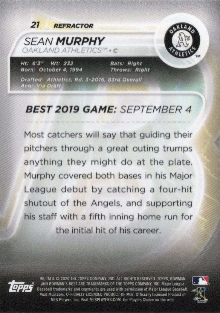 2020 Bowman's Best Refractor #21 Sean Murphy RC Oakland Athletics