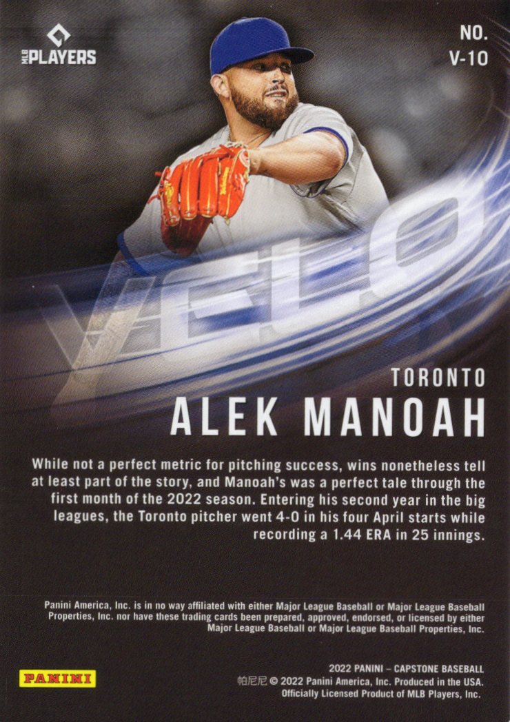 2022 Panini Capstone Velo #V-10 Alek Manoah Toronto Blue Jays