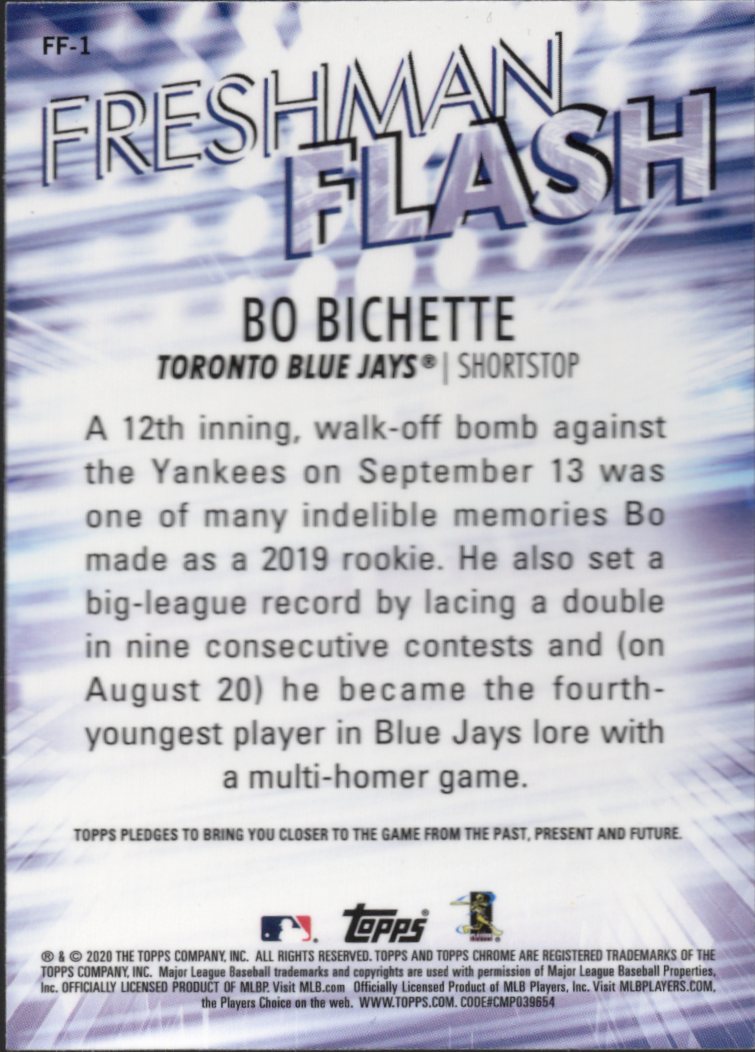 2020 Topps Chrome Freshman Flash #FF-1 Bo Bichette RC Toronto Blue Jays
