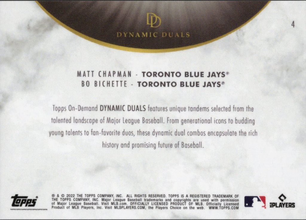2022 Topps Dynamic Duals #4 Bo Bichette / Matt Chapman Toronto Blue Jays