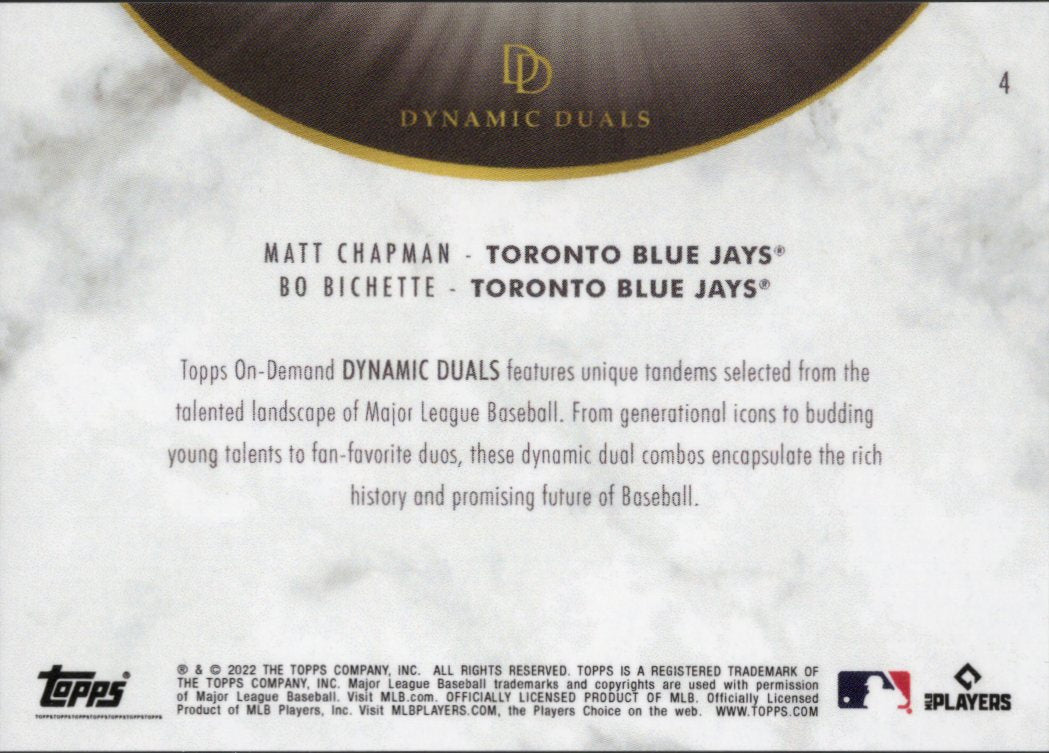 2022 Topps Dynamic Duals #4 Bo Bichette / Matt Chapman Toronto Blue Jays