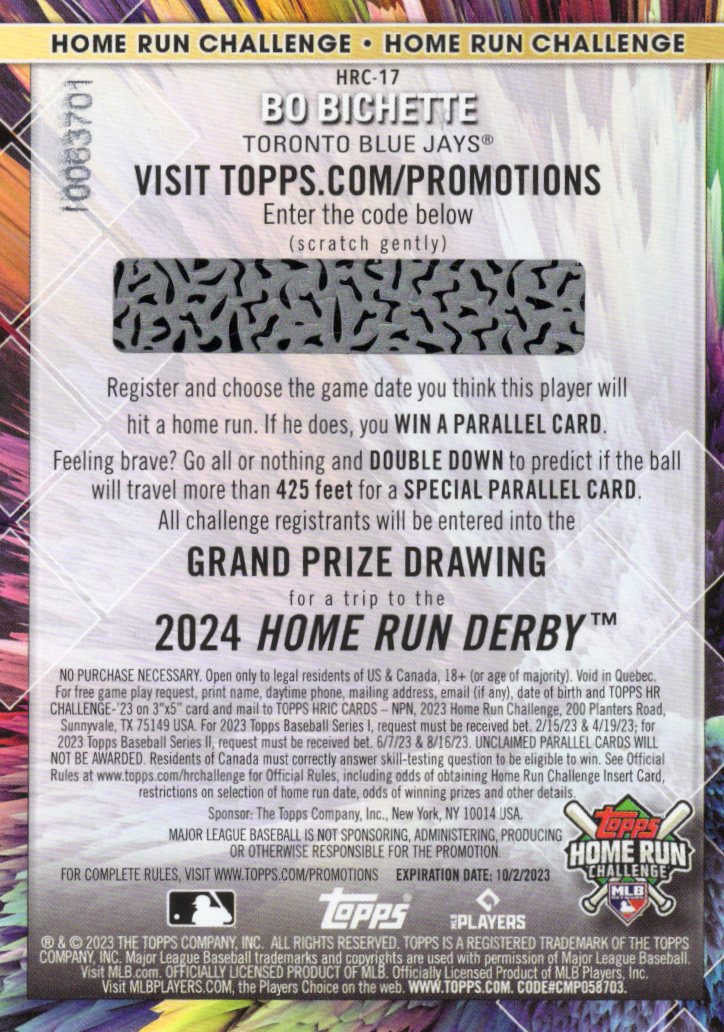 2023 Topps Home Run Challenge (Series Two) #HRC-17 Bo Bichette Toronto Blue Jays