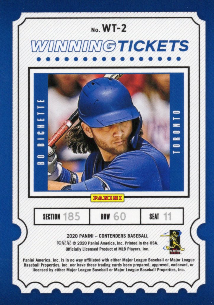 2020 Panini Contenders Winning Tickets #WT-2 Bo Bichette Toronto Blue Jays