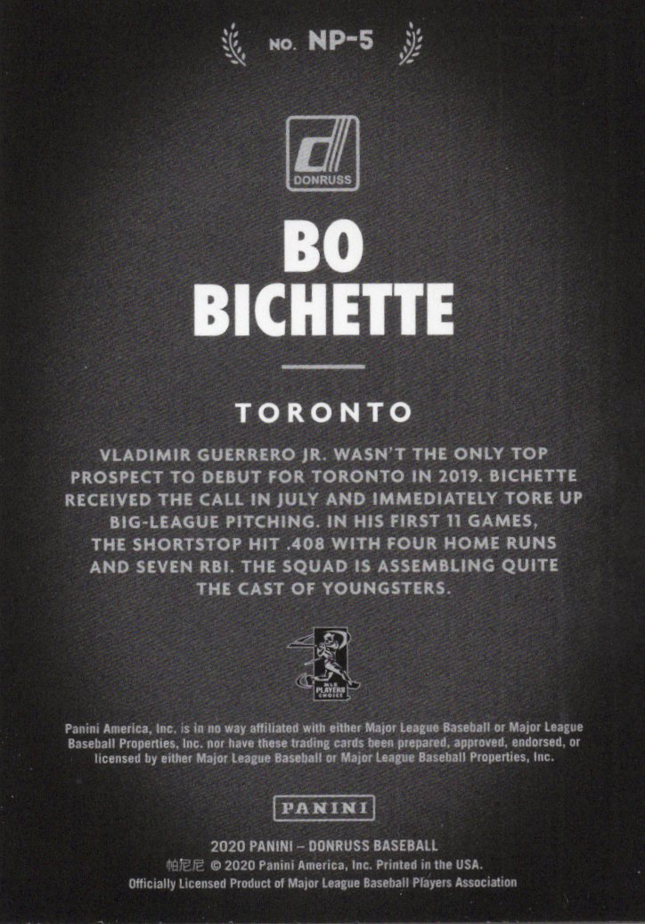 2020 Donruss Now Playing Pink Fireworks #NP-5 Bo Bichette Toronto Blue Jays