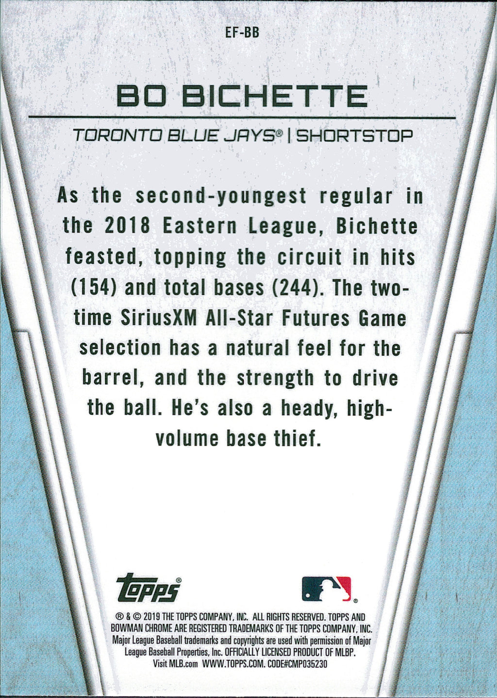 2019 Bowman Chrome Elite Farmhands #EF-BB Bo Bichette Toronto Blue Jays