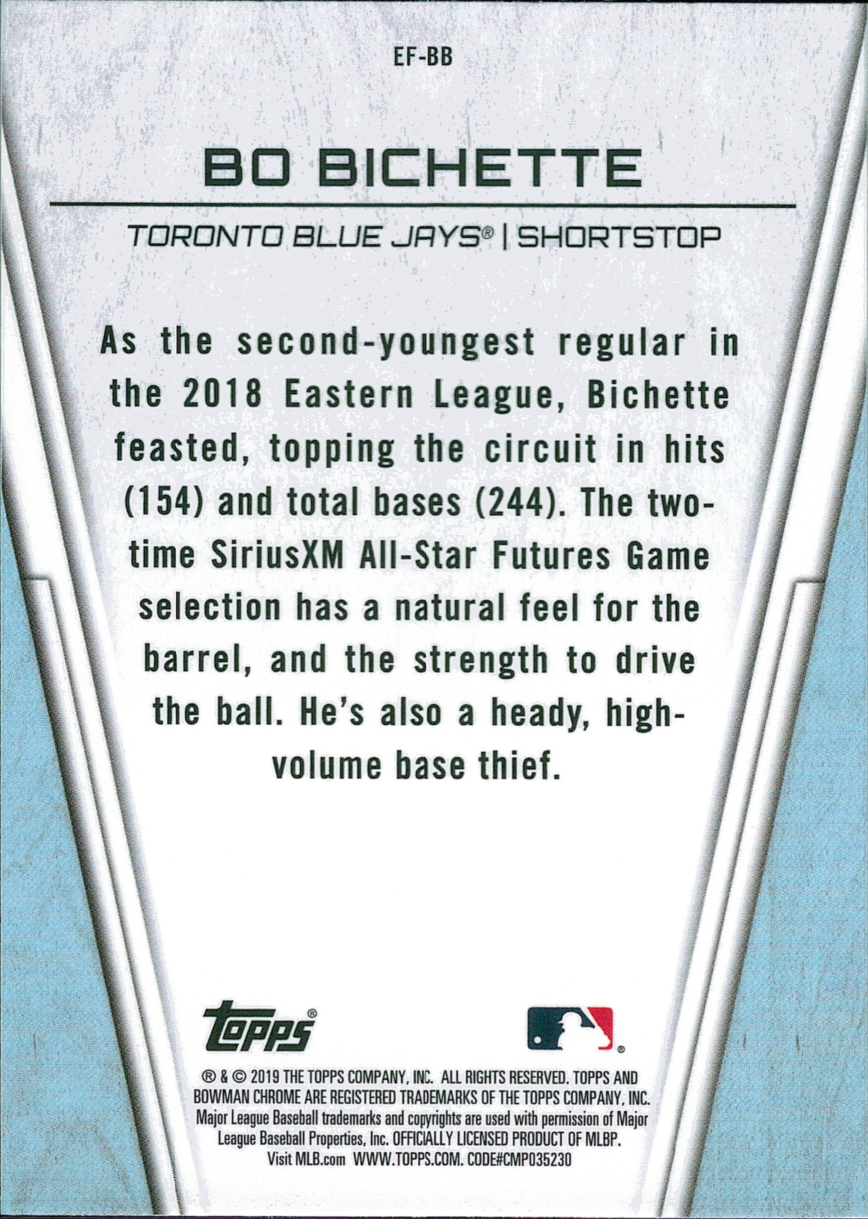 2019 Bowman Chrome Elite Farmhands #EF-BB Bo Bichette Toronto Blue Jays