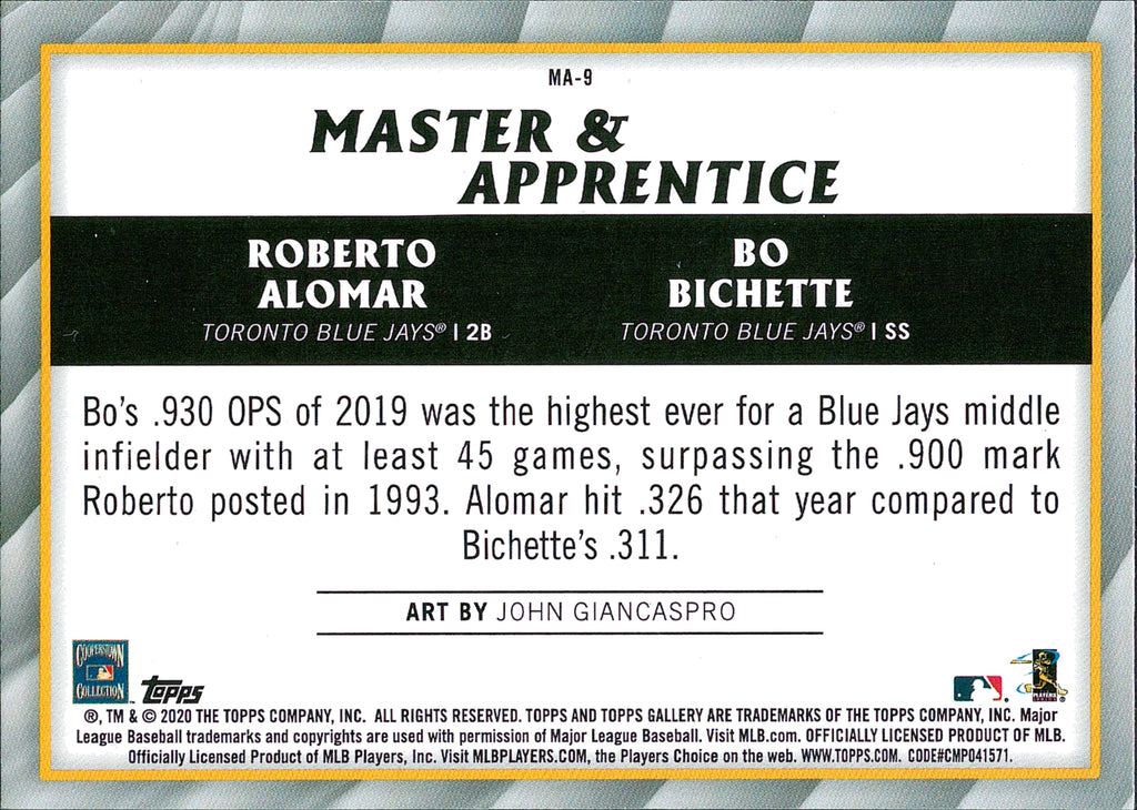 2020 Topps Gallery Master & Apprentice #MA-9 Roberto Alomar / Bo Bichette