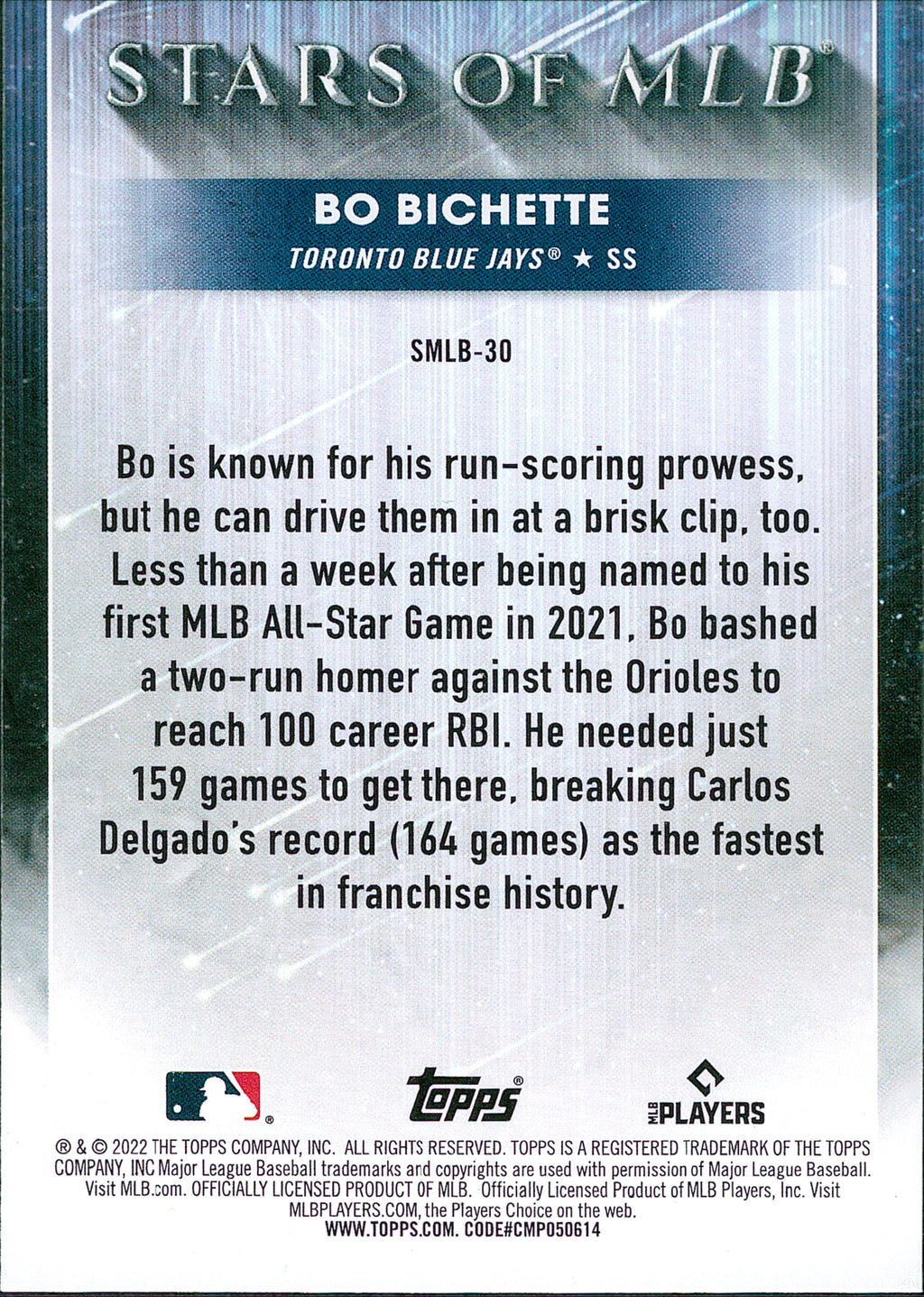 2022 Topps Stars of MLB #SMLB-30 Bo Bichette Toronto Blue Jays