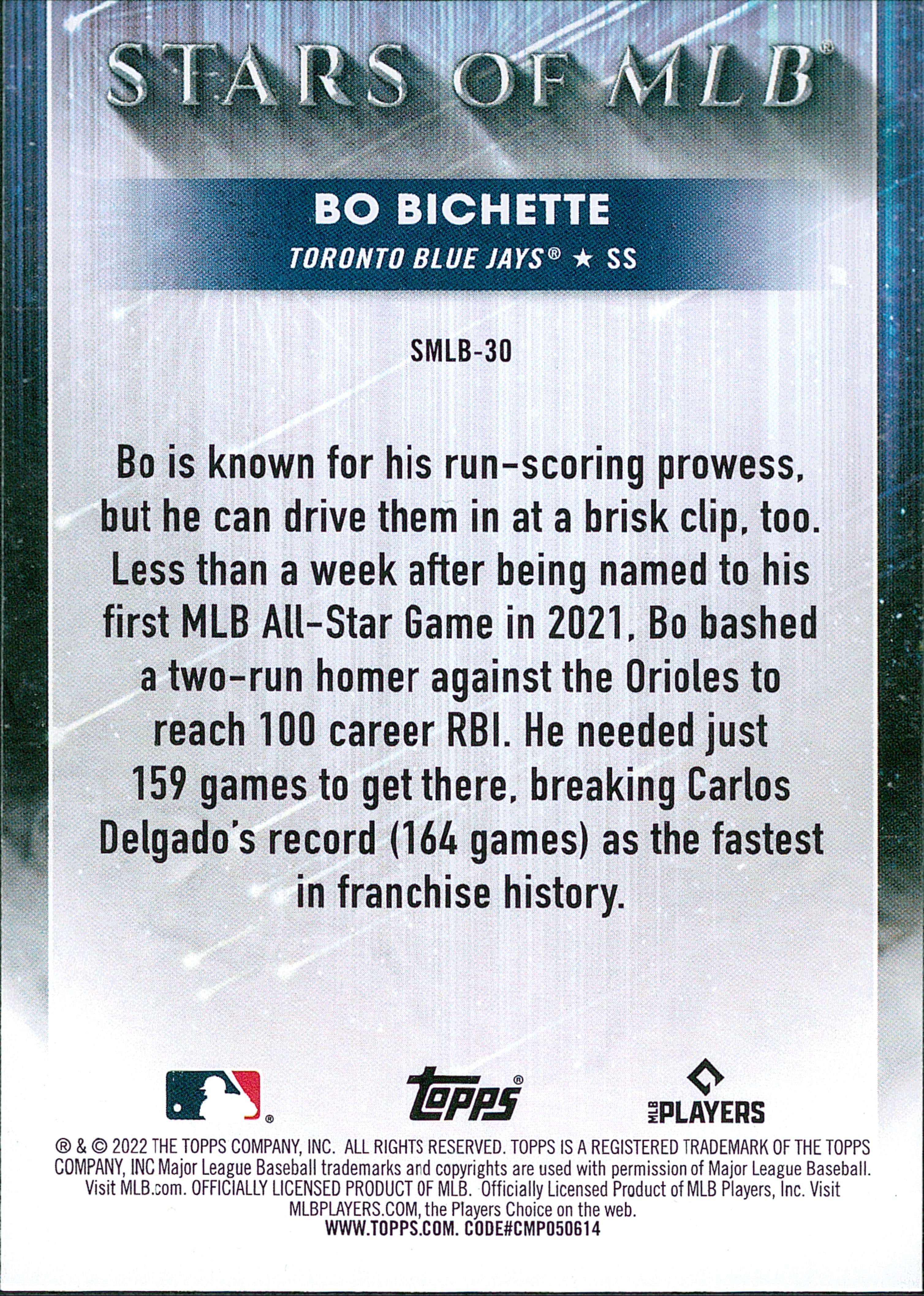 2022 Topps Stars of MLB #SMLB-30 Bo Bichette Toronto Blue Jays