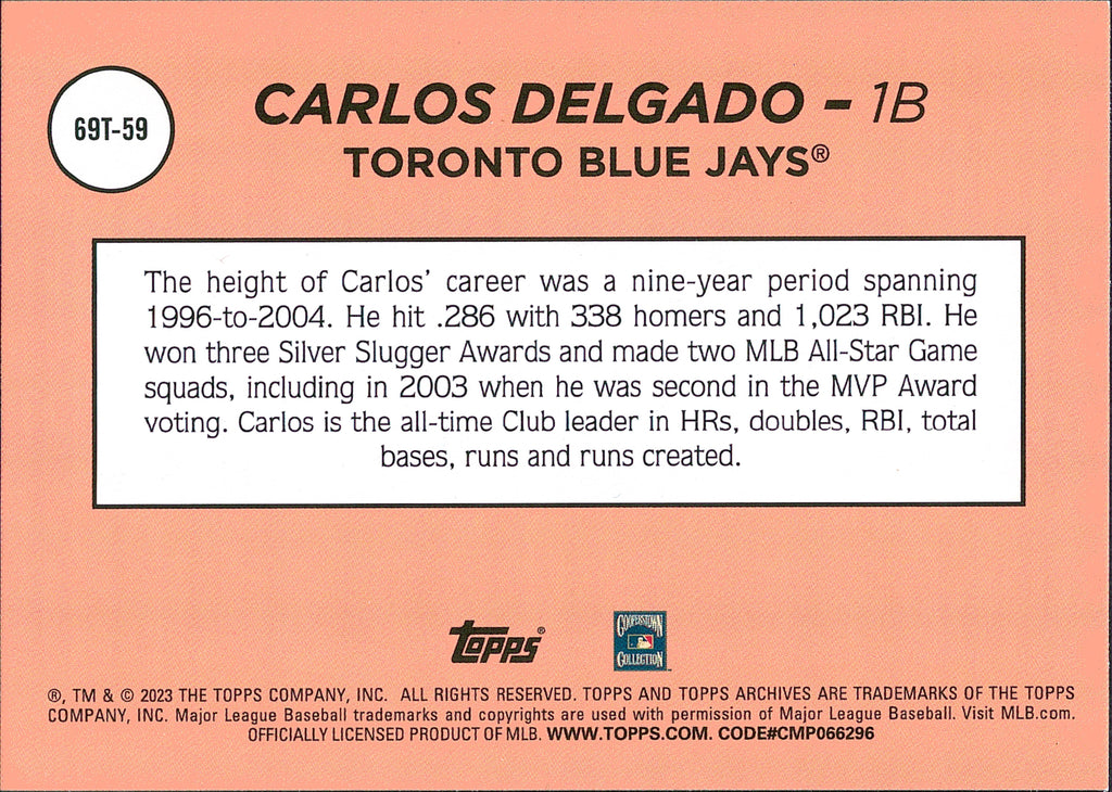 2023 Topps Archives 1969 Topps Single Player Foil #69T-59 Carlos Delgado