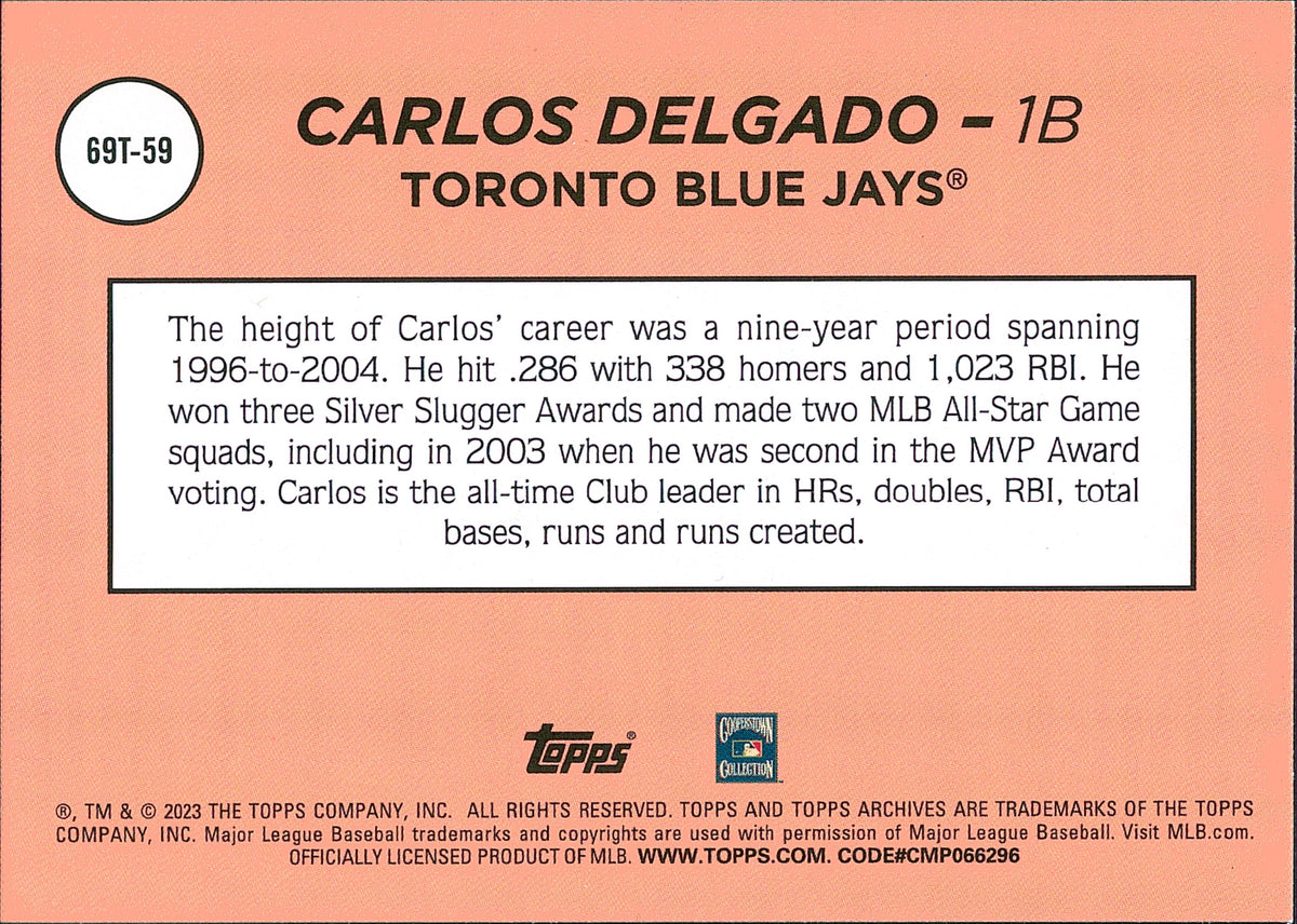 2023 Topps Archives 1969 Topps Single Player Foil #69T-59 Carlos Delgado