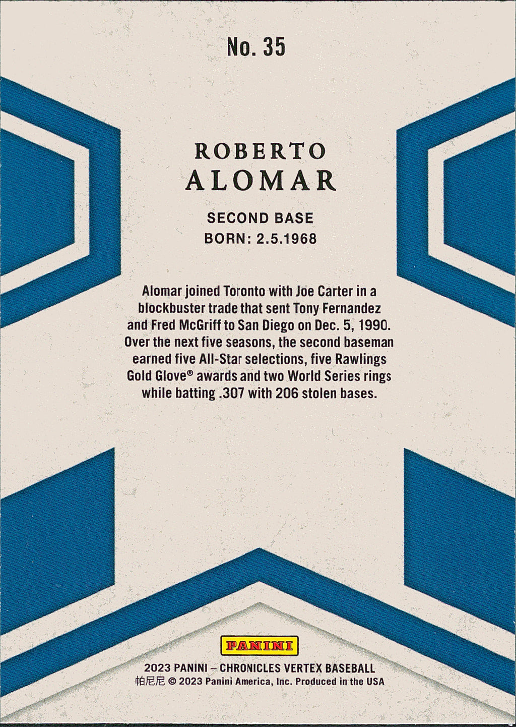 2023 Panini Chronicles Vertex #35 Roberto Alomar Toronto Blue Jays