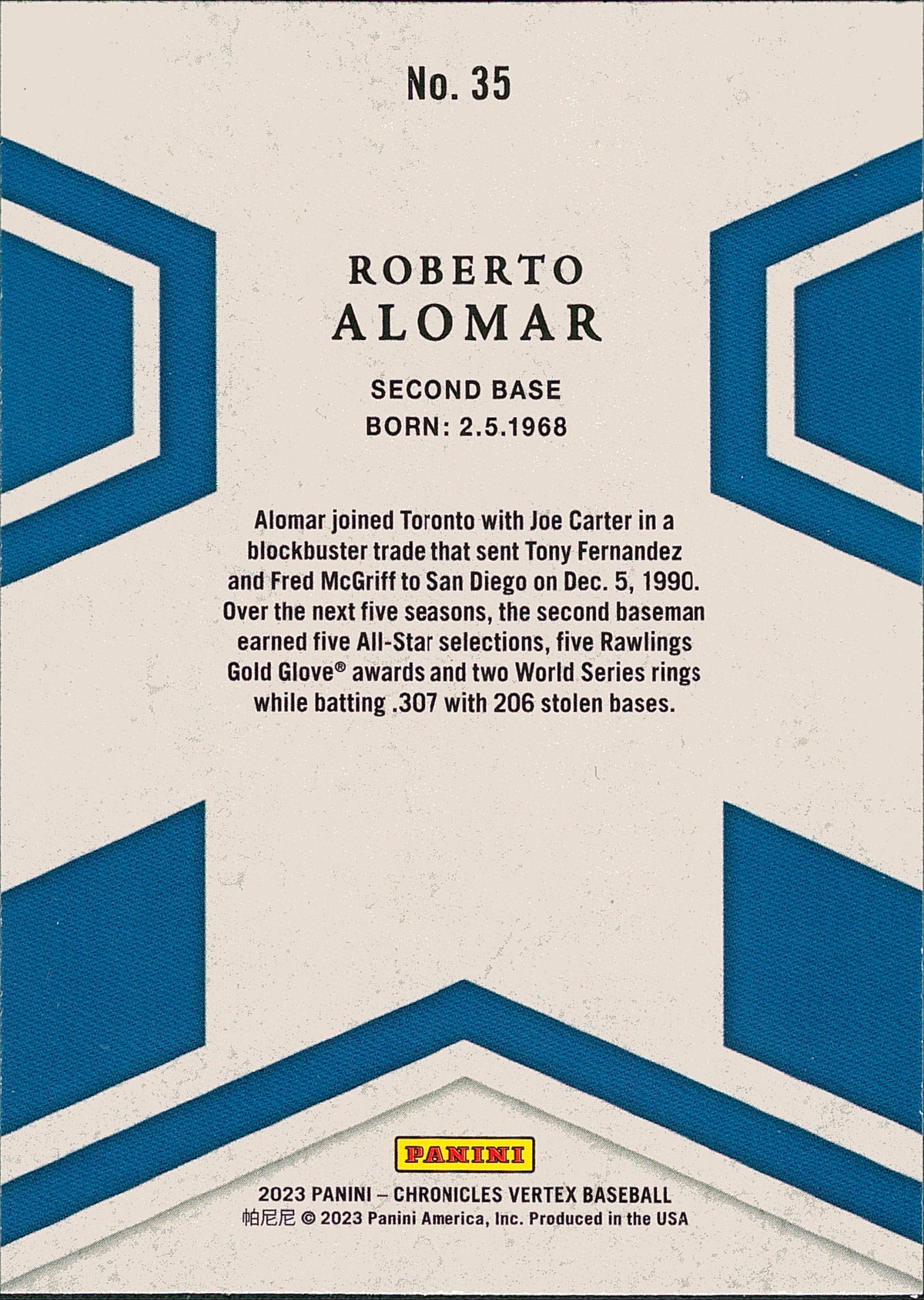 2023 Panini Chronicles Vertex #35 Roberto Alomar Toronto Blue Jays