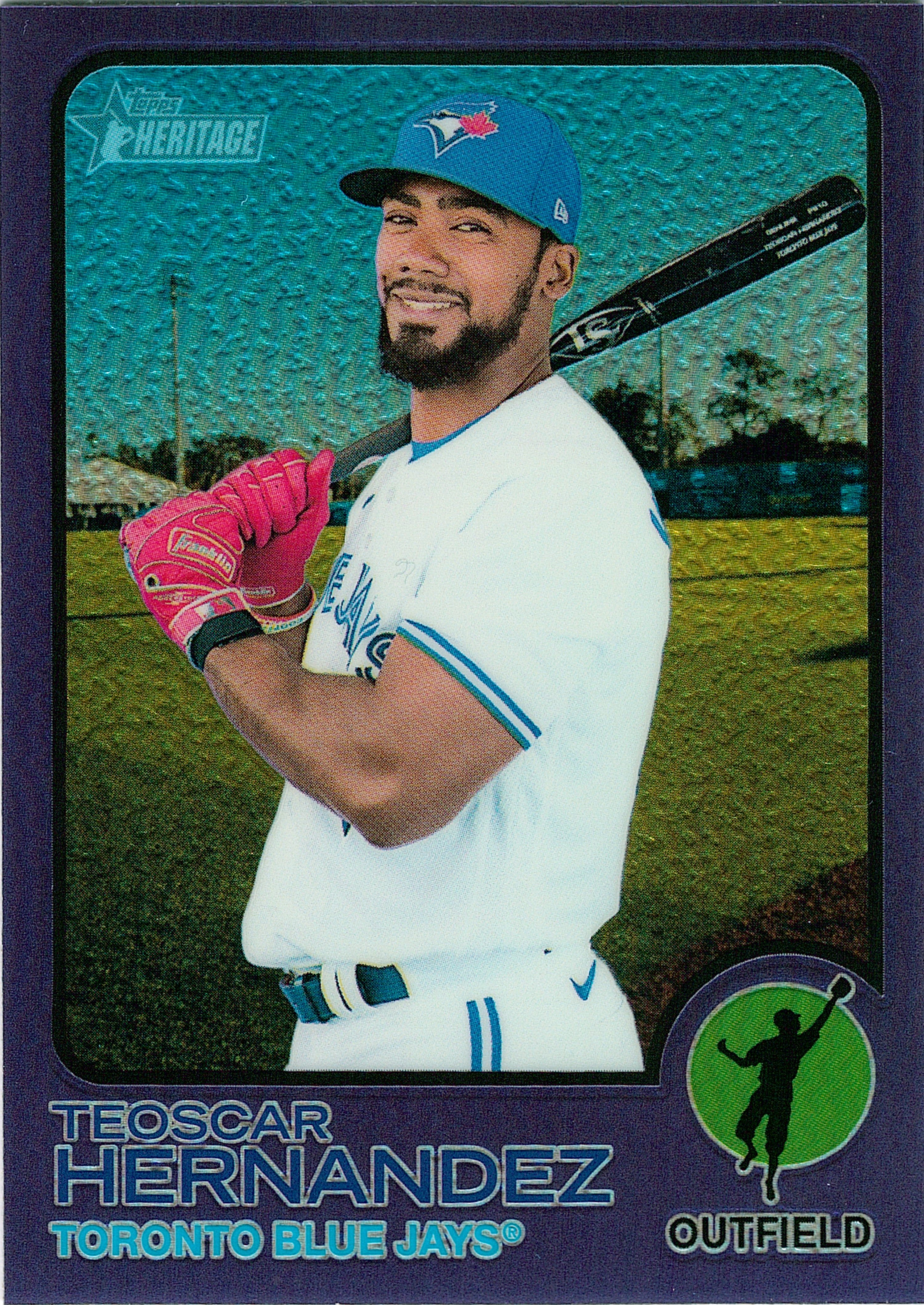 2022 Topps Heritage Chrome Purple Refractor #357 Teoscar Hernandez Blue Jays