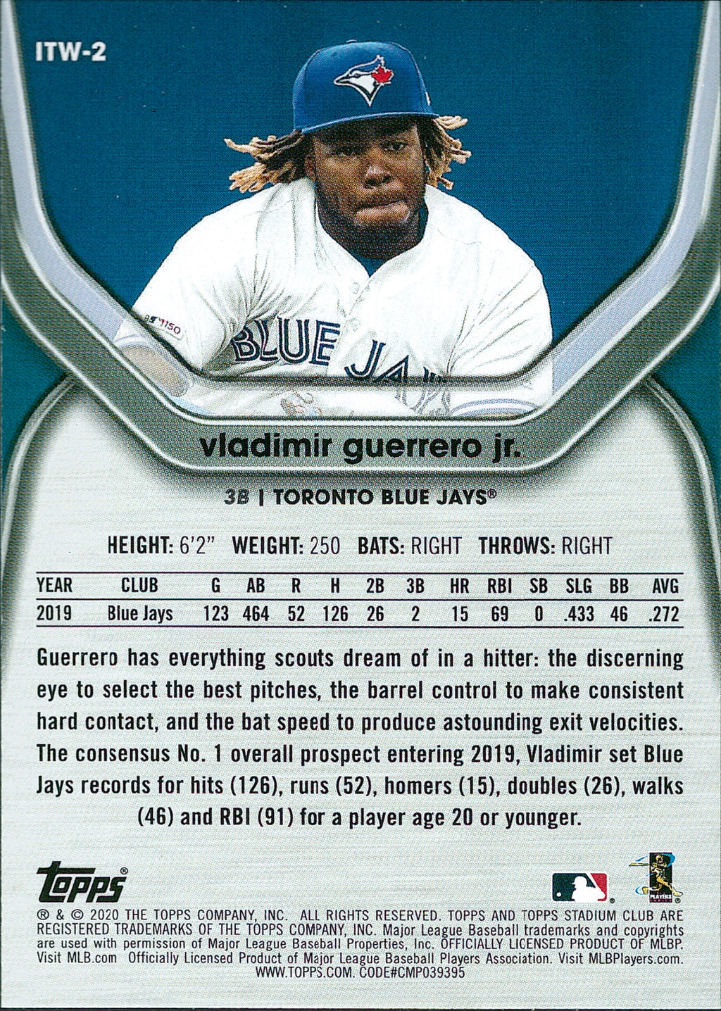 2020 Stadium Club In the Wings #ITW-2 Vladimir Guerrero Jr. Toronto Blue Jays