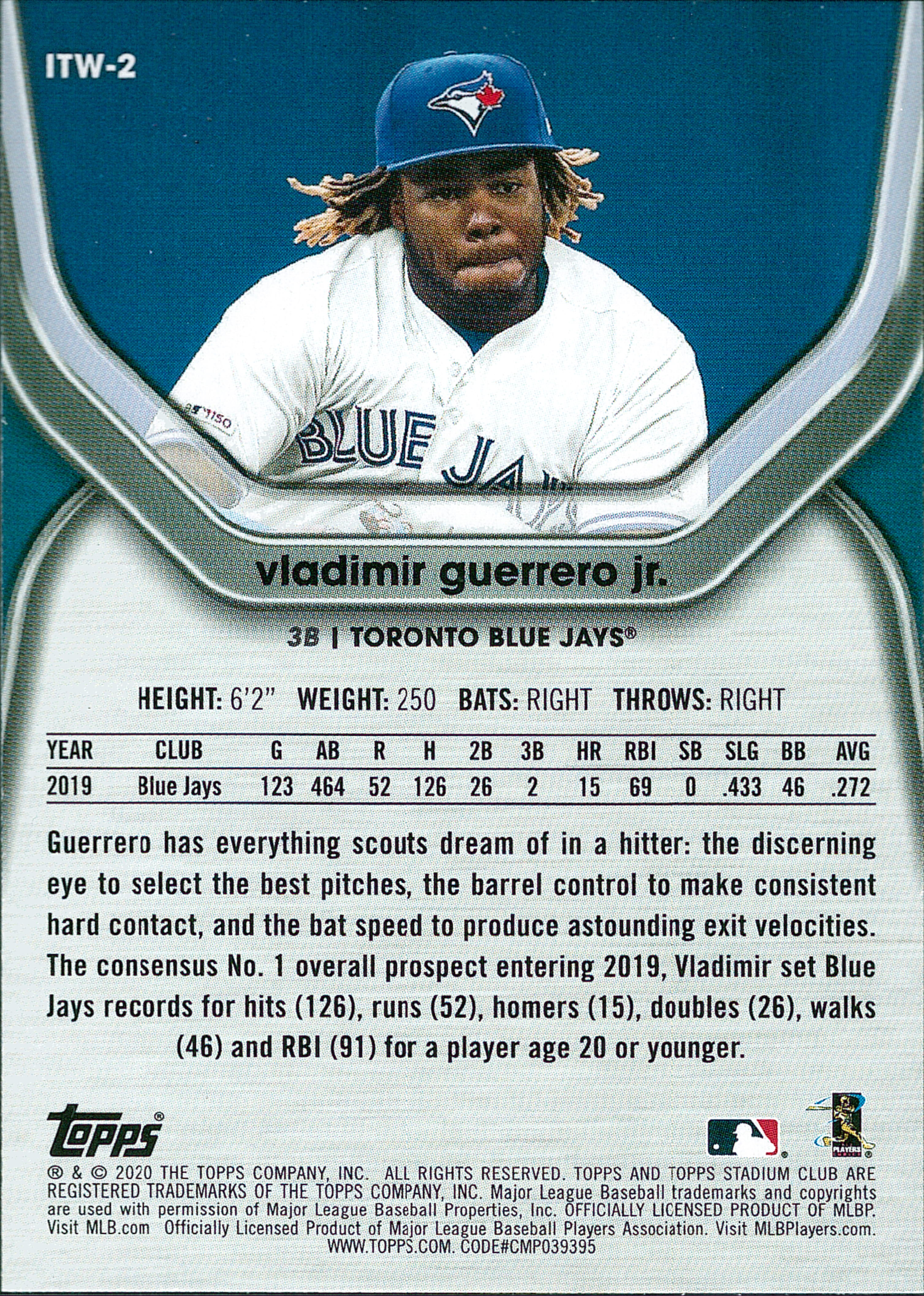 2020 Stadium Club In the Wings #ITW-2 Vladimir Guerrero Jr. Toronto Blue Jays