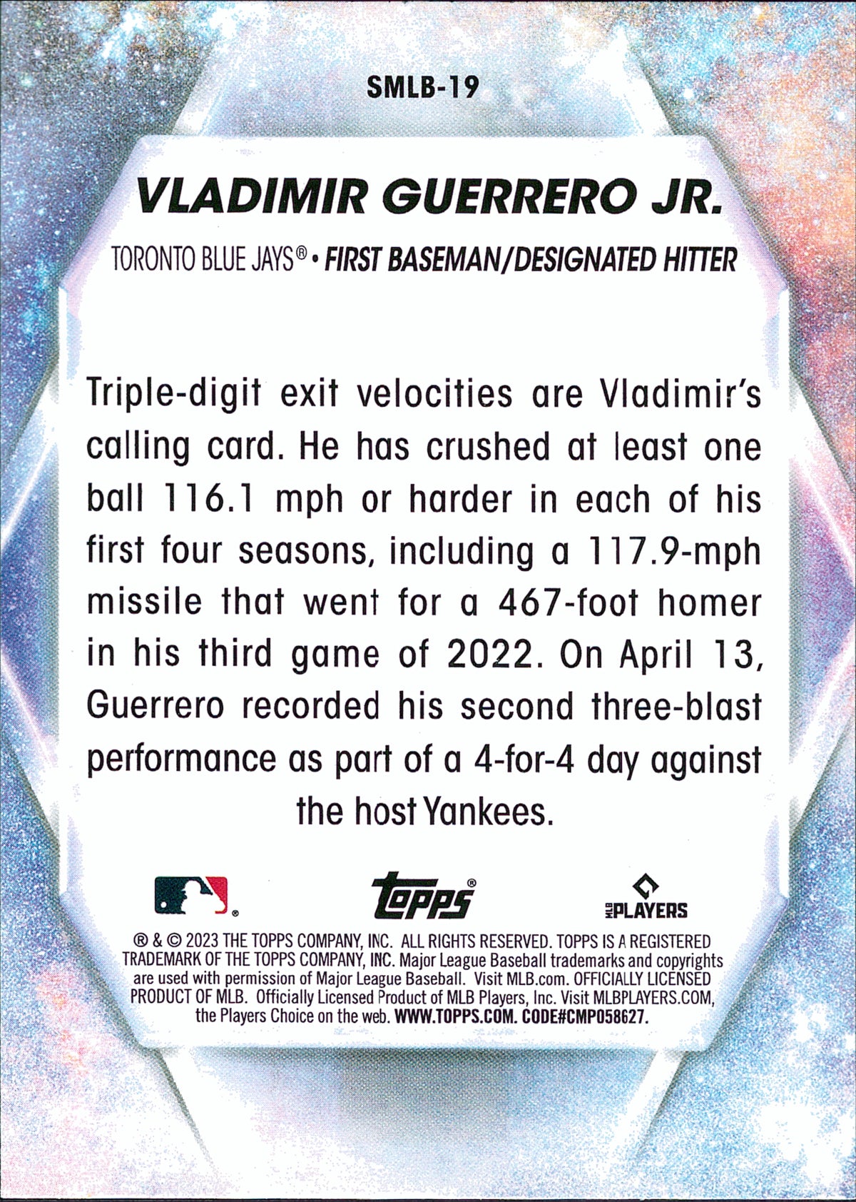 2023 Topps Stars of MLB #SMLB-19 Vladimir Guerrero Jr. Toronto Blue Jays