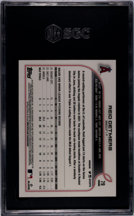 2022 Topps Chrome Ref. #79 Reid Detmers SGC 9.5 Los Angeles Angels