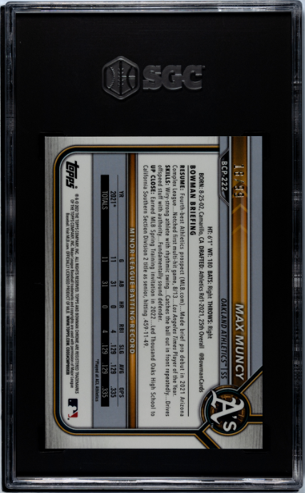 2022 Bowman Chrome Mega Box Prospect Green Ref. /99 #BCP-222 Max Muncy SGC 9.5