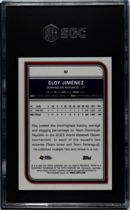 2023 Topps World Baseball Classic Gold Rainbow Foil /50 #97 Eloy Jimenez SGC 9