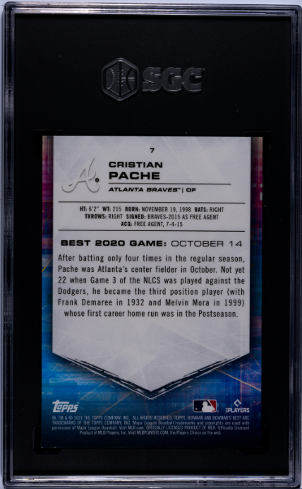 2021 Bowman's Best Green Refractor /99 #7 Cristian Pache SGC 10 Atlanta Braves