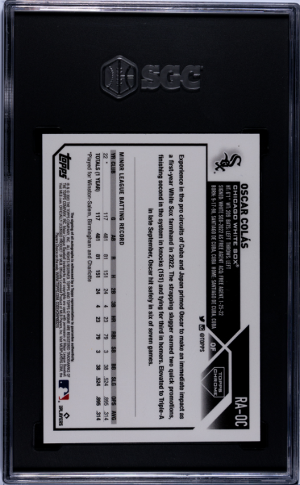 2023 Topps Chrome Rk. Auto. Aqua Wave Ref. /199 #RA-OC Oscar Colas SGC 10
