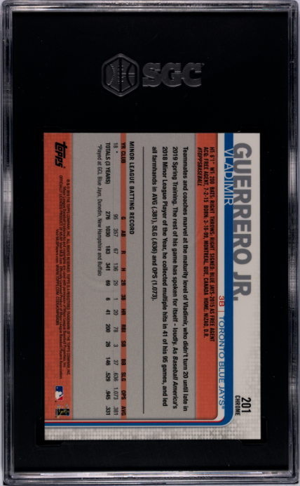 2019 Topps Chrome #201 Vladimir Guerrero Jr. SGC 10 Toronto Blue Jays