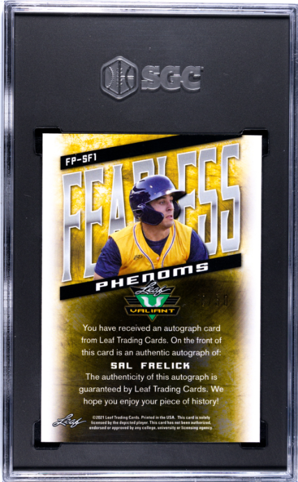 2021 Leaf Valiant Fearless Phenoms Auto. Purple /50 #FP-SF1 Sal Frelick SGC 9.5