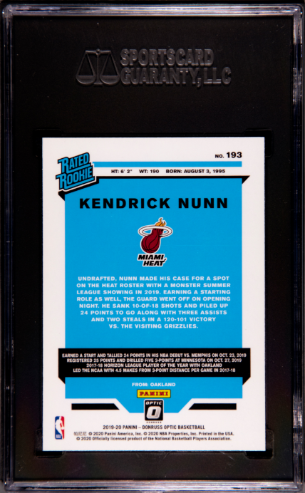 2019-20 Donruss Optic #193 Kendrick Nunn SGC 9 Miami Heat