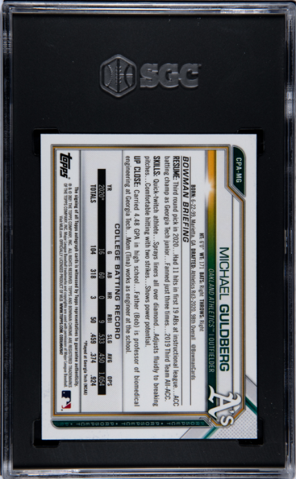 2021 Bowman Chrome Auto. Gold Shimmer Ref. /50 #CPA-MG Michael Guldberg SGC 9.5