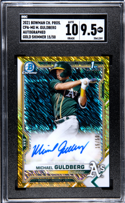 2021 Bowman Chrome Auto. Gold Shimmer Ref. /50 #CPA-MG Michael Guldberg SGC 9.5