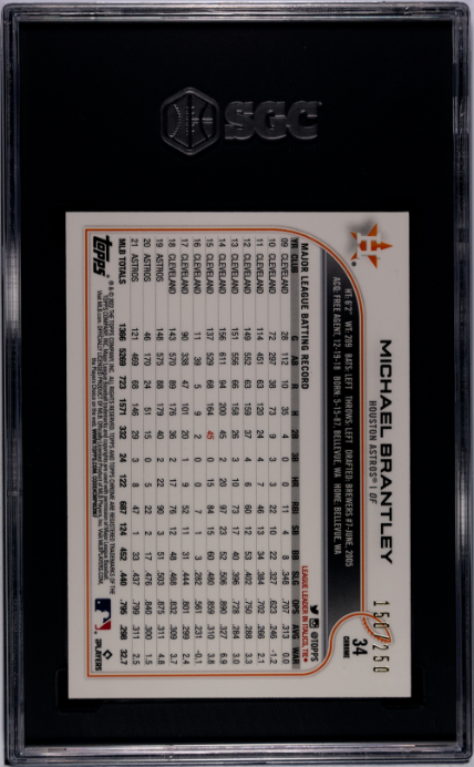 2022 Topps Chrome Purple Ref. /250 #34 Michael Brantley SGC 10 Houston Astros