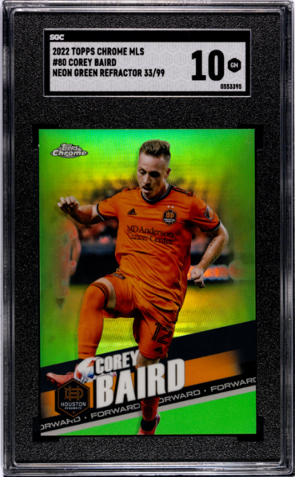 2022 Topps Chrome Mls Neon Green Refractor /99 #80 Corey Baird SGC 10